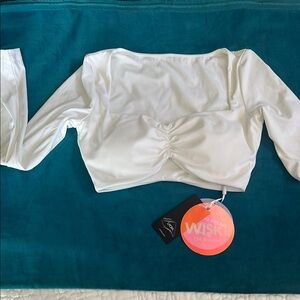 WISKII White Long Sleeve Crop Top Bra active wear Ivory NWT